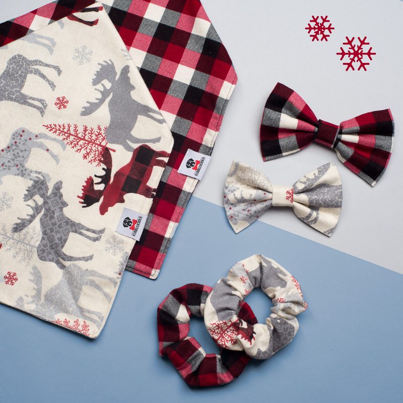 Furbulicious Pet Christmas Flannel Bandana and Bow Tie Collection.